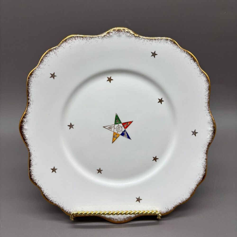 Vintage 1960s Royal Stafford OES Bone China Plate Masonic Eastern Star Gold Trim